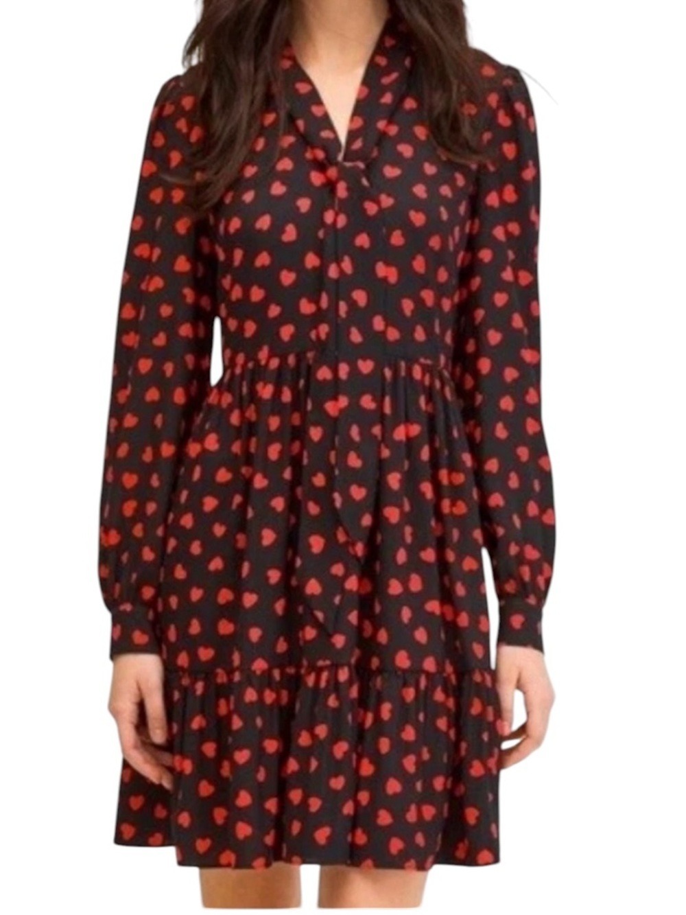 Kate Spade Heartbeat Tie-Neck Shirtdress Black/Magenta Size 4 NWT